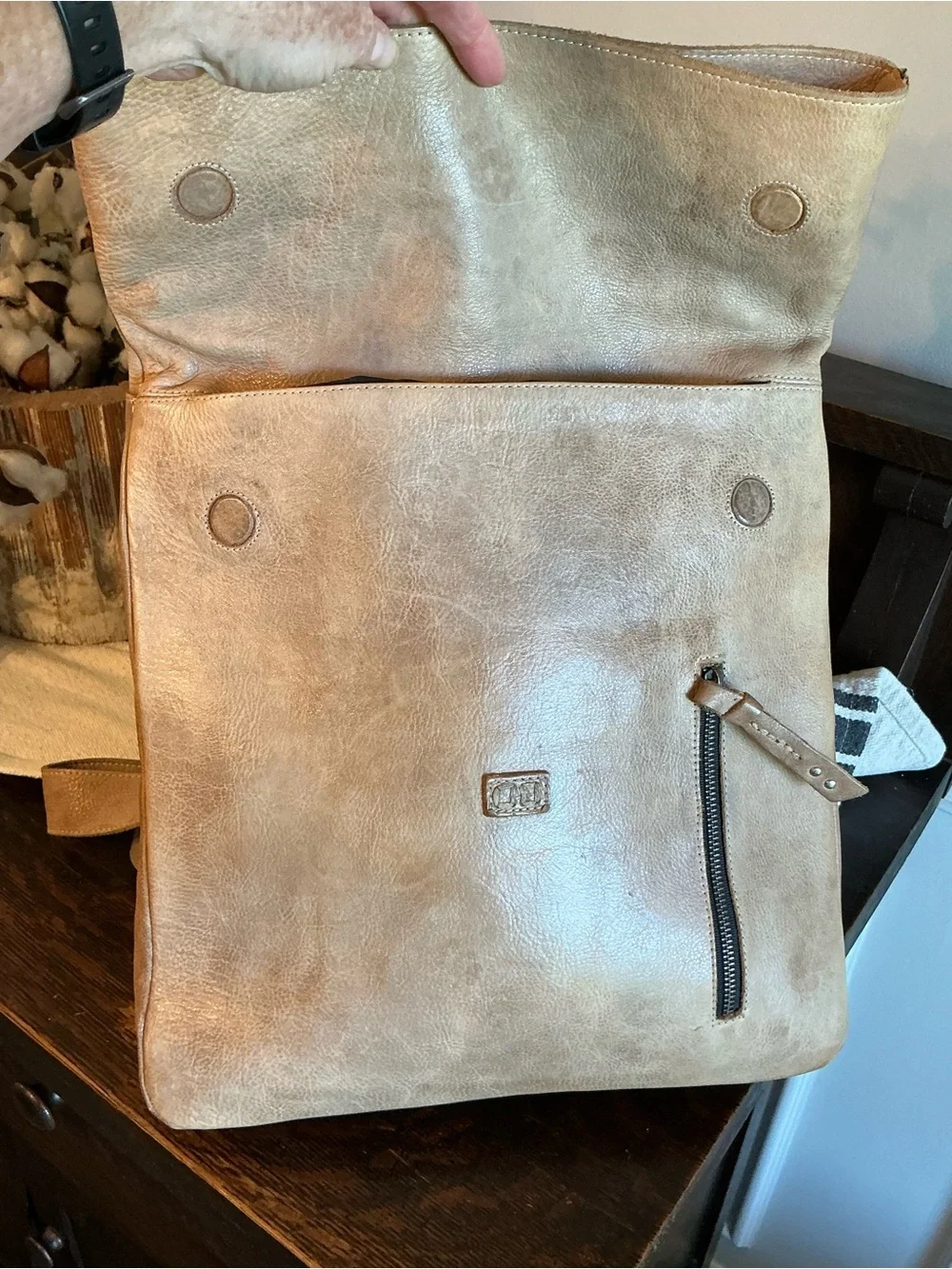 Bed Stu Leather Howie Flapover Leather Backpack Lt Gray Glove Brown $365